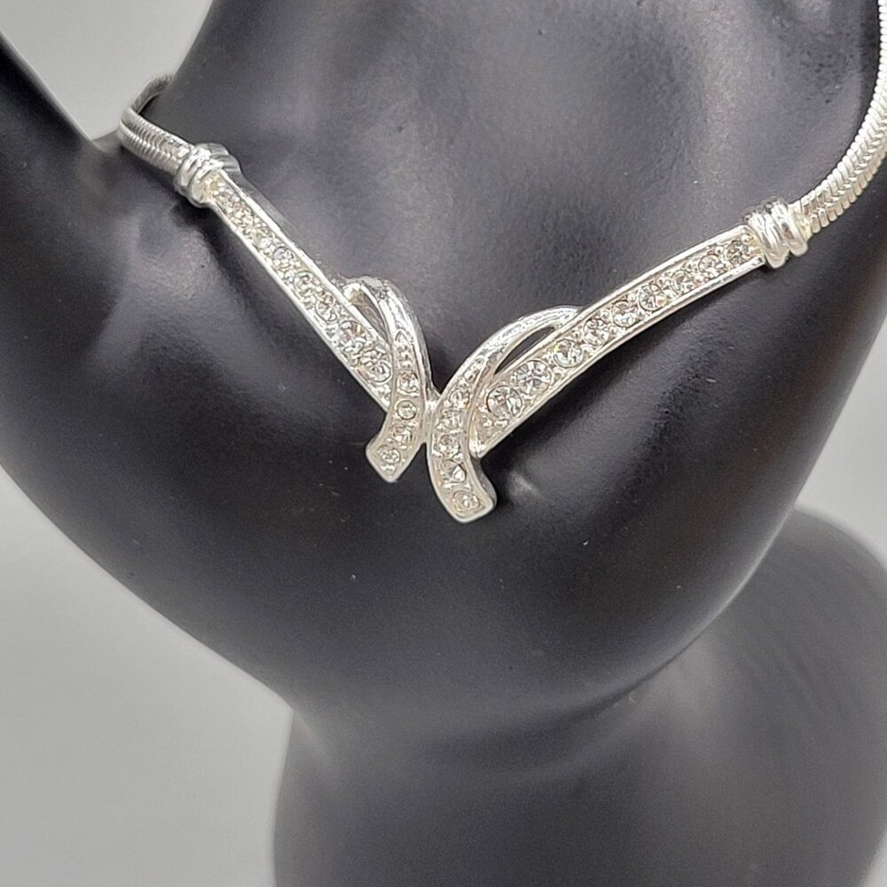 Avon Silver Tone Rhinestone Bracelet Snake Chain Extender Fold Over Clasp